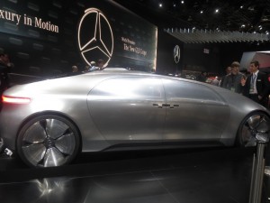 Designed from the ground up for autonomous driving, the Mercedes-Benz F 015 concept car actually made its debut at the Consumer Electronics Show in Las Vegas a week before coming to Detroit. With no need to have a driver behind the wheel, the car includes seats that face each other to allow for passenger interaction and a touch screen giving passengers control of the vehicle. 