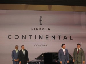 Left to right: Lincoln President Kumar Galhotra; Ford Motor Company Executive Chairman Bill Ford; Ford Motor Company President and Chief Executive Officer Mark Fields; and, Licoln China President Robert Parker.