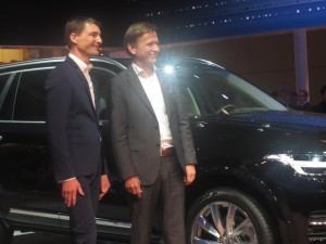 Volvo Senior Vice President, Design, Thomas Ingenlath (left) and Volvo Cars Corporation AB Chairman of the Executive Board Håkan Samuelsson (right) in front of the XC 90. 