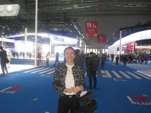  LIASE’s Vanessa Moriel standing in the new exhibition hall of the Shanghai auto show.  