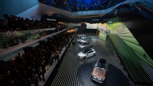 All five of Mercedes-Benz’s new models are shown together at the Frankfurt Motor Show Mercedes Benz press conference.