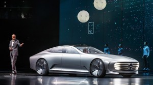 Benz AG CEO Dieter Zetsche unveiled the futuristic looking Concept IAA in front of a massive crowd at the Frankfurt Motor Show.