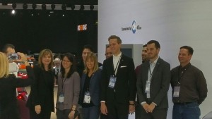 General Motors Company Chairman and CEO Marry Berra (left) posing for a picture at the Detroit auto show while touring the show on press day.