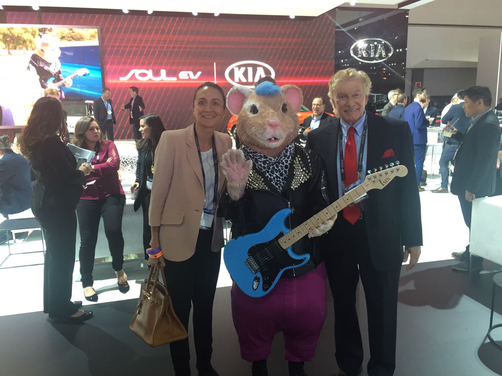 LIASE Group Managing Director Asia Vanessa Moriel, and Non-Executive Board Member Vic H. Doolan take a picture with one of the KIA hamsters featured in KIA ads in recent years. 