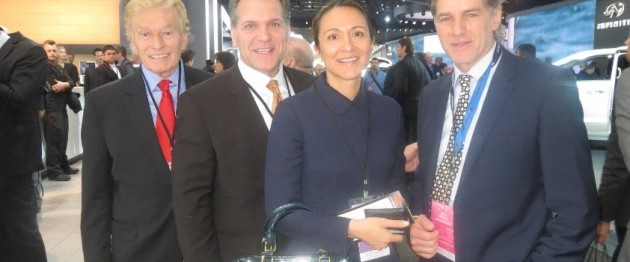 Left to right: LIASE Non-Executive Board Member Vic Doolan; Vanessa Moriel; John Bukowicz; and Automobilewoche & Automotive News Director Thomas Heringer, standing in front of the Infiniti booth. Infiniti unveiled the new Infiniti Q60 with a bold design that is bound to rejuvenate the luxury automaker’s lineup once it comes into production in 2016.