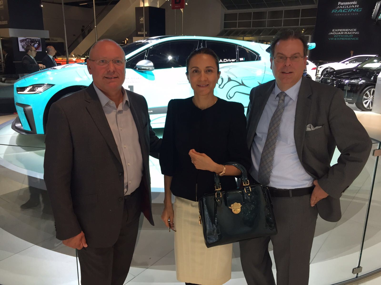From left to right: The LIASE Group’s Adam Pumfrey, Managing Director U.K.; Vanessa Moriel, Managing Director Asia; and Wolfgang Doell, President and Managing Director Europe at the Jaguar Booth.