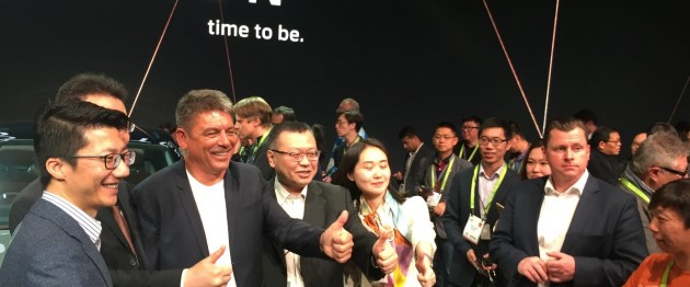 Dr. Carsten Breitfeld, CEO, Co-Founder and Chairman of the Board of Byton taking a picture with members of his team, including Ding Qingfen, Head of External Affairs, Public Relations and Government Affairs.